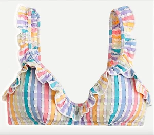 J Crew Ruffle French Bikini Top in Rainbow Seersucker Size Small 1556 - Picture 1 of 3