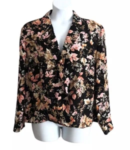 J. Jill Top Gr. 3X Faux Wickelbluse Gummibund Kerbkragen schwarz geblümt - Bild 1 von 19