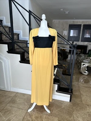Adele Simpson 80s Yellow & Black Color Block Maxi Dress Empire Bow Bodice Sz 10 - Image 1 of 4