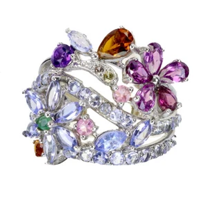 925 Anillo Plata de Ley Pera Rodolita Piedra Preciosa Tanzanita Joyería Talla 7 - Imagen 1 de 14