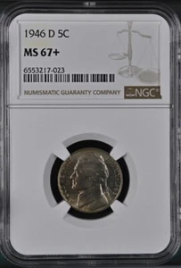 1946-D  5C Jefferson Nickel NGC MS67+    6553217-023 - Picture 1 of 2