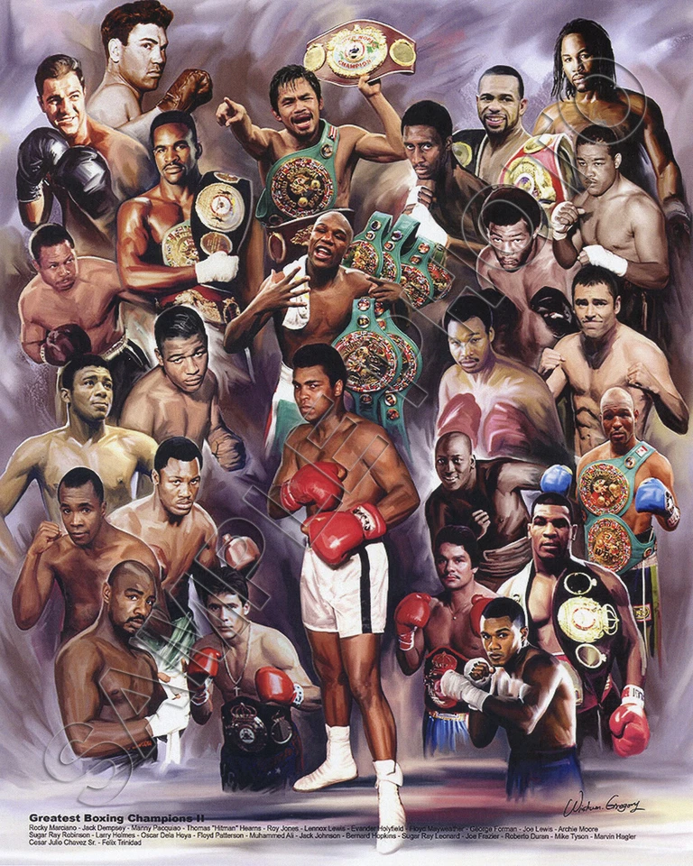 LEGENDS OF BOXING 8X10 TEAM PHOTO PICTURE POSTER ALI SUGAR RAY MIKE TYSON ROCKY - Image 1 of 1