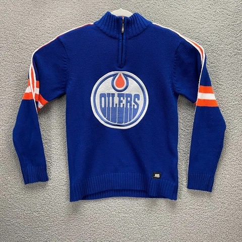 Edmonton Oilers Sweater Adult Small Blue NHL Hockey Quarter Zip Pullover Mens Cover
