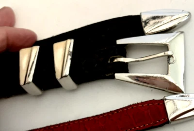 Antigo Novo APPLE ACC M Preto Couro Genuíno PELE DE COBRA 5/8" CINTO Art Deco Western - Imagem 1 de 4