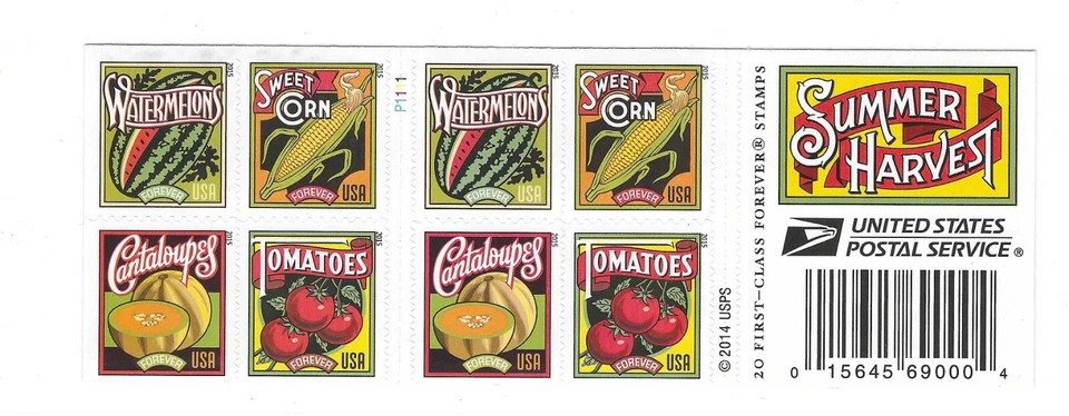 L64 USA sc 5007b booklet pane of 20 summer fruits vegetables complete free shipp - Image 1 of 1