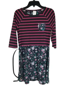 DEREK HEART Stretchy Scoop Neck Floral Striped Dress Girls M Size 10-12 - Picture 1 of 10