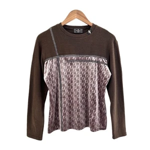 Vintage 90s Fendi Jeans Velour FF Monogram Logo Long Sleeve Top Brown Purple - Picture 1 of 9