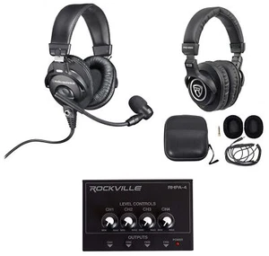 Audio Technica BPHS1 Over-Ear Broadcast Headphones+Studio Headphones+4-Way Amp - Picture 1 of 11