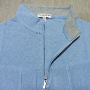 PETER MILLAR Mens M MEDIUM CROWN COMFORT PULLOVER 1/4 ZIP COTTAGE BLUE ME0k49 - Picture 1 of 15