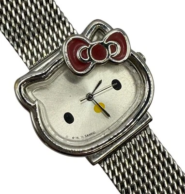 Hello Kitty Face Sanrio Silver Tone Mesh Watch 2011 New Battery - Image 1 of 4