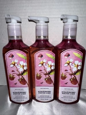 Bath & Body Works LOT OF 3 STRAWBERRY POUND CAKE GENTLE GEL Hand Soaps NEW - Image 1 of 4