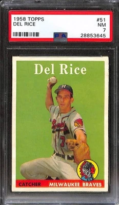 1958 TOPPS #51 Del Rice PSA 7 NM 28853645  - Image 1 of 3