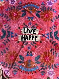 Natural Life Blanket Pink Floral Throw 54x52 Soft Fleece “live Happy” - Picture 1 of 7