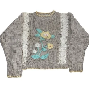 Suéter Shenanigans Tejido a Mano Crochet Floral Para Mujer M Taupe Flores Floral - Imagen 1 de 8