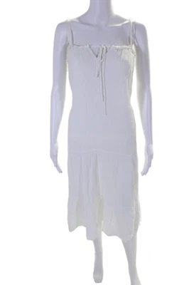 Vestido largo de terciopelo para mujer con cuello en V delantero de encaje sin mangas blanco talla XS Foto 1 de 4