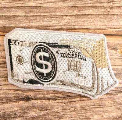 Billete de cien dólares pila de dinero ajetreo bordado hierro en parche Foto 1 de 2