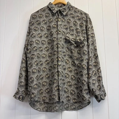 Vintage Fuka Mens 80s 100% Pure Silk Abstract Floral Button Up Shirt M Earthy - Image 1 of 4