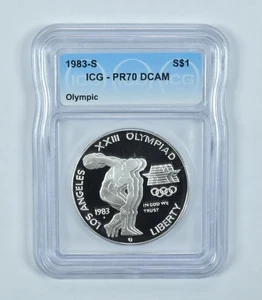 1983-S Olympic Discus Commemorative Silver Dollar PR70 DCAM ICG *0989 - Picture 1 of 5