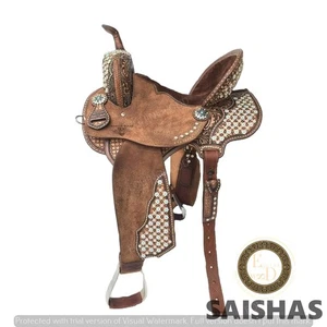 Set sella western da corsa a canna premium in pelle lavorata a mano con attacco gratuito - Foto 1 di 4