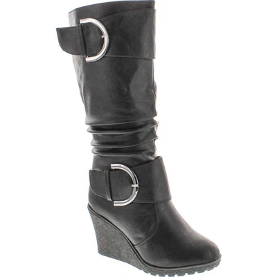 Top Moda Womens Pure-65 Mid Calf Round Toe Slouched Wedge Heel Boots - Image 1 of 4