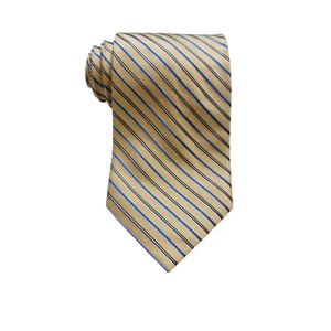 Corbata Claiborne para hombre 100 % seda Repp amarillo azul blanco azul marino a rayas hecha a mano - Imagen 1 de 8
