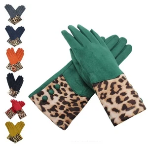 Damen Fleece gefütterte Damenhandschuhe Leopardenmuster Bündchen Winter warm kuschelig Handschuhe - Bild 1 von 17