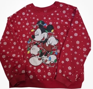 XL - DISNEY Mickey Mouse Red Sweater - Christmas / Hearts / LIGHT UP - Picture 1 of 10