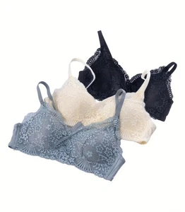 3 Pcs Seamless Padded Wireless Bras Bralettes Lace Lingerie Push Up Comfort - Picture 1 of 5