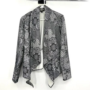 Alberto Makali Black White Lace Overlay Open Front Jacket Women's Large - Picture 1 of 4