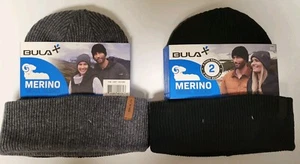 Bula Merino Wool Blend Hat Skully Adult Beanie Black Gray One Size ## 2-Pack ## - Picture 1 of 10