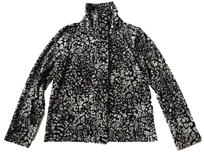 Jones New York Black Gray Print Velour Button Down Jacket Coat M Medium - Image 1 of 4