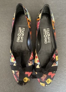 Salvatore Ferragamo Stampa Fiera sciarpa animalier stampa seta scarpe basse taglia 8 AA - Foto 1 di 10