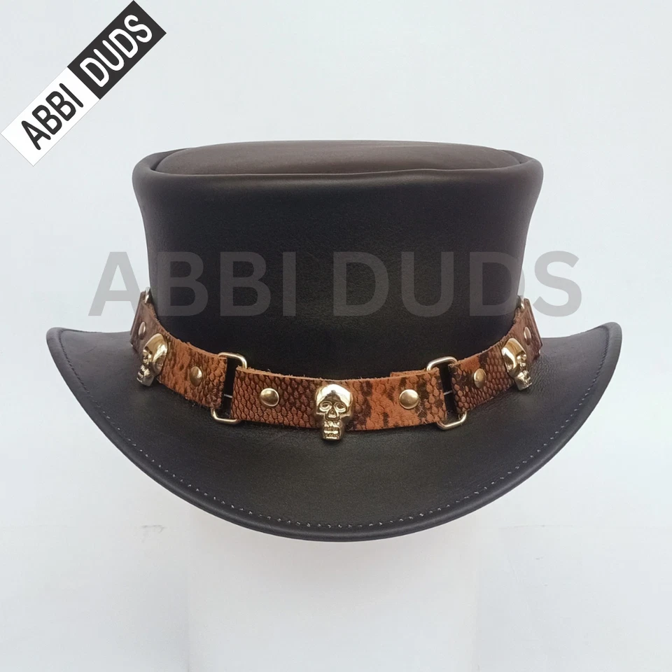 Sombrero de copa de cuero hecho a mano-Gótico Steampunk Victoriano Sombrero de motociclista, Halloween, Cosplay Foto 1 de 4