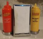 Seinfeld Property Of Monk's Mustard Ketchup Salt Pepper Shakers, Napkin Holder
