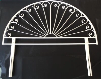 CABECERO DE CAMA DOBLE DE METAL FORJADO MEDIA LUNA RETRO VINTAGE AÑOS 70 BLANCO SATINADO ¡DIFÍCIL DE ENCONTRAR!! - Imagen 1 de 4