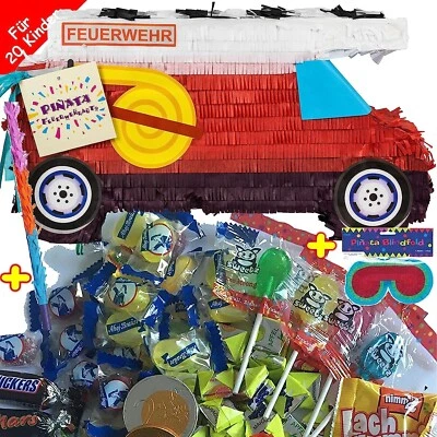 Pinata Feuerwehr + Maske + Stock + Füllung - Party Kindergeburtstag Geburtstag - Bild 1 von 4
