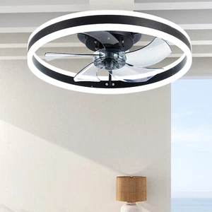 20'' Ceiling 3 Color Black With APP Remote Control Flush Mount LED Fan Light Kit - Picture 1 of 11