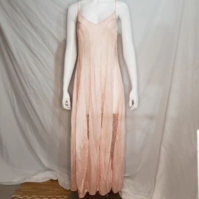 OLGA Camisón Largo Extra Grande Negligee 92265 Rosa Barrido Completo Nylon Satinado Foto 1 de 4