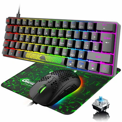 Wired Gaming Keyboard and Mouse Set 62 Keys Mini Compact Mechanical RGB Backlit - Image 1 of 4