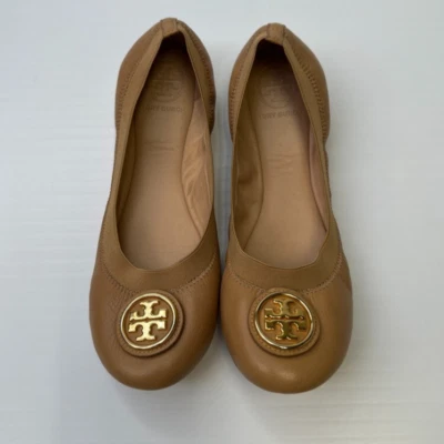 Tory Burch Flat Feminino 8 M Couro Caroline 2 Balé Elástico Medallion Core Go - Imagem 1 de 4