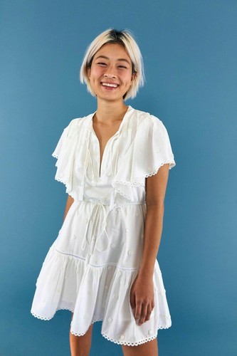 OFF WHITE Farm Rio Anthropologie Off White Mini Abito Fiori 3D Pizzo Perline M Nuovo 231847