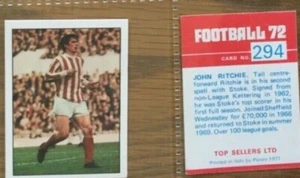 Panini Top Sellers Football 72 #294 JOHN RITCHIE Stoke City Card Sticker 1972 - Picture 1 of 12