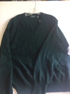 SADDLES Men's Long Sleeve 100% Cashmere V-Neck Sweater Size L Large Green NWT - Picture 1 of 6