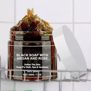Organic Moroccan Black Soap with Rose in jojoba Cleansing Brightening Soap - Picture 1 of 8