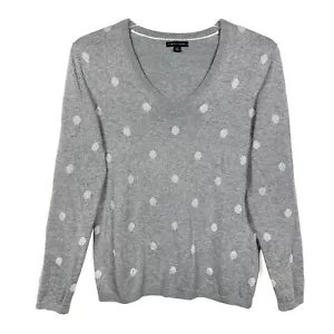Tommy Hilfiger Womens L Gray Silver Metallic Circles V-neck Cotton Sweater - Picture 1 of 4