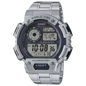 Orologio Casio Uomo Quarzo Illuminator Tempo Mondiale Tono Argento 50 mm AE-1400WHD-1AV - Foto 1 di 3