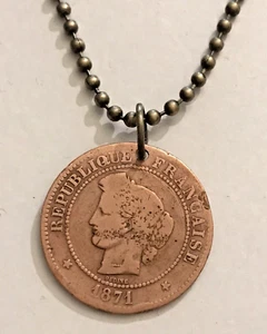 1871 France 5 Centimes COIN PENDANT French Antique Real Circulated Great Gift! - Picture 1 of 5
