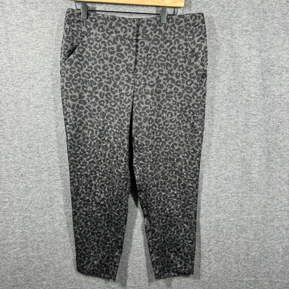 Pantalones Ann Taylor con estampado de leopardo para mujer Petite 10P negro gris Foto 1 de 4