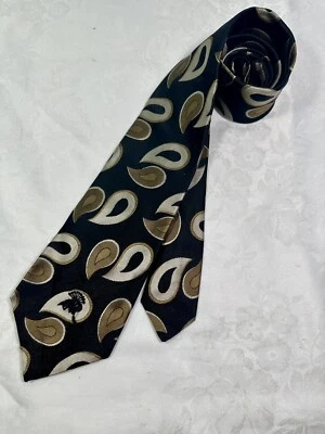 Countess Mara Neck Tie VTG Black Ornate Gold Brocade Paisley 55.5” x 3.75" - Image 1 of 4