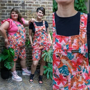 RUN AND FLY Pink Tiger Lily Stretch Twill Cotton Shorts Dungarees 4XS-4XL - Picture 1 of 6